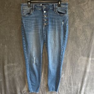 Kut from the Kloth Medium Blue High-Rise Button-Fly Skinny Ankle Jeans